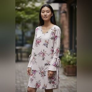 She&Sky Dress Lilac Floral Bell Sleeve Ties Sexy Mini Bohemian Castlecore